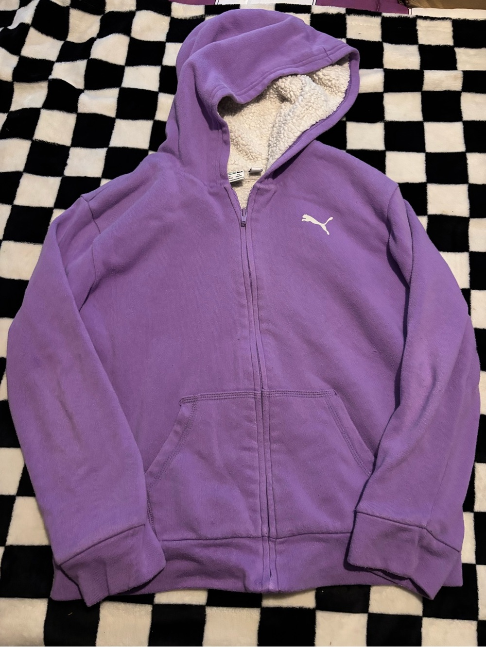 Girls size large 10/12 purple puma Sherpa lined zip hoodie